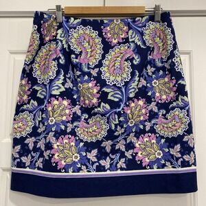 Talbots Skirt Womens Size 10 Blue Purple Floral Paisley Print  Casual Zipper 063